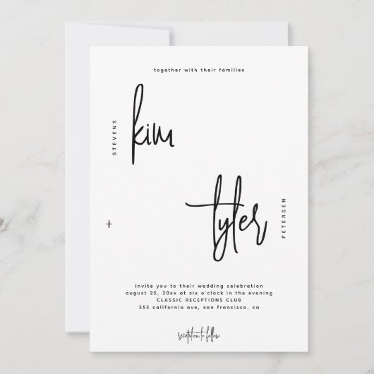 Modern minimalistisch script zwart-wit bruiloft kaart (Voorkant)