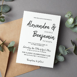 Modern minimalistisch script zwart-wit bruiloft kaart