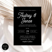 Modern minimalistisch script zwart-wit bruiloft kaart