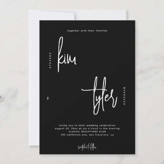 Modern minimalistisch script zwart-wit bruiloft kaart (Voorkant)