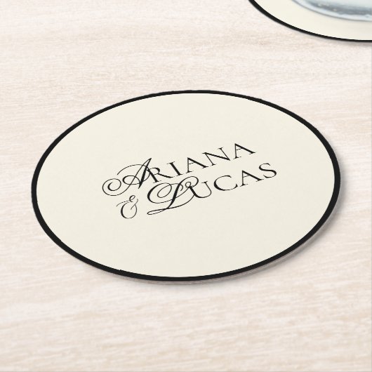 Modern minimalistisch script zwart-wit bruiloft ronde kartonnen onderzetter (Gebogen)