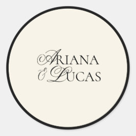 Modern minimalistisch script zwart-wit bruiloft ronde sticker