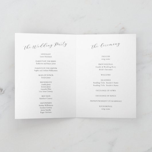 Modern minimalistisch script zwart wit bruiloft vo programma (Binnen)