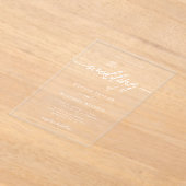Modern minimalistisch script zwart-wit huwelijk acryl uitnodigingen (Laagn)