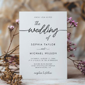 Modern minimalistisch script zwart-wit huwelijk kaart