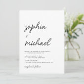 Modern minimalistisch script zwart-wit huwelijk kaart (Staand voorkant)