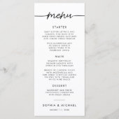 Modern minimalistisch script zwart-wit huwelijk menu (Voorkant)