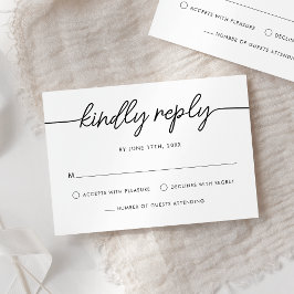 Modern minimalistisch script zwart-wit huwelijk RSVP kaartje
