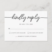 Modern minimalistisch script zwart-wit huwelijk RSVP kaartje (Voorkant)