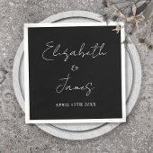 Modern minimalistisch script zwart-wit huwelijk servet