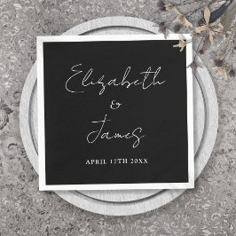 Modern minimalistisch script zwart-wit huwelijk servet