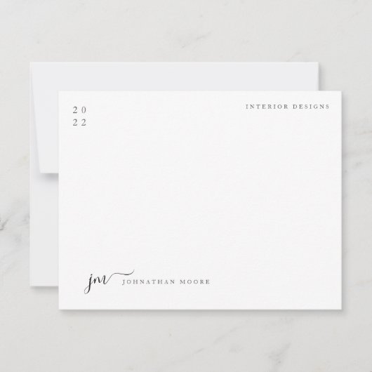Modern minimalistisch script zwart-wit monogram notitiekaartje (Voorkant)