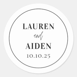 Modern minimalistisch script zwart-wit ronde sticker