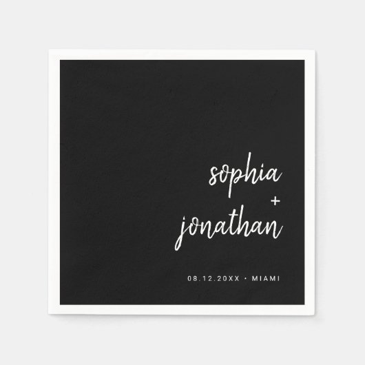 Modern minimalistisch script | Zwarte bruiloft Nap Servet (Voorkant)