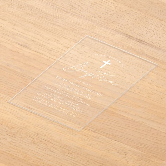 Modern minimalistisch scriptaptisme acryl uitnodigingen (Laagn)