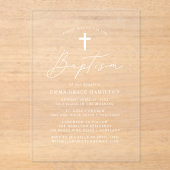 Modern minimalistisch scriptaptisme acryl uitnodigingen (Voorkant)