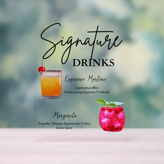 Modern Minimalistisch Signature Drink trouwteken Acryl Bord (Neutraal)