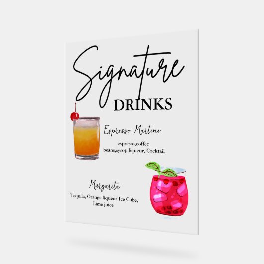 Modern Minimalistisch Signature Drink trouwteken Acryl Bord (Hoek)