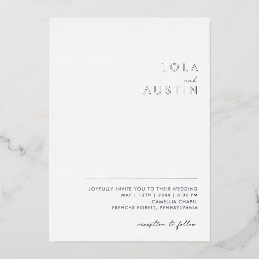 Modern minimalistisch | Silver Casual Wedding Real Folie Uitnodiging (Voorkant)