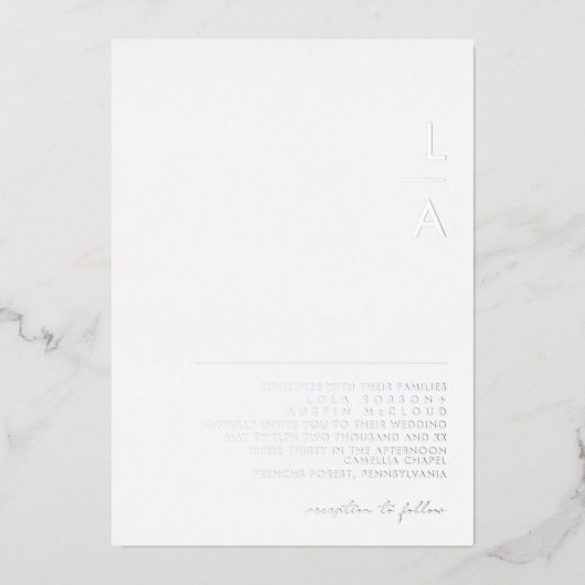 Modern minimalistisch | Silver Monogram Weddenscha Folie Uitnodiging (Voorkant)