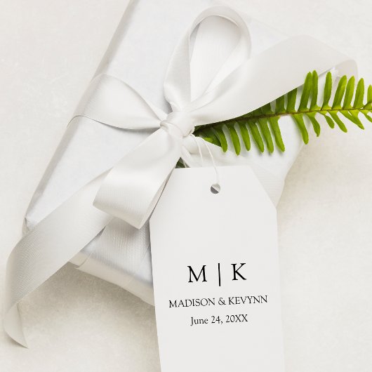 Modern minimalistisch simpel monogram huwelijk cadeaulabel