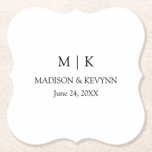 Modern minimalistisch simpel monogram huwelijk kartonnen onderzetters (Voorkant)