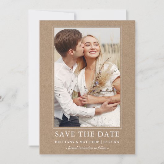 Modern minimalistisch simpel paar fotokraft save the date (Voorkant)