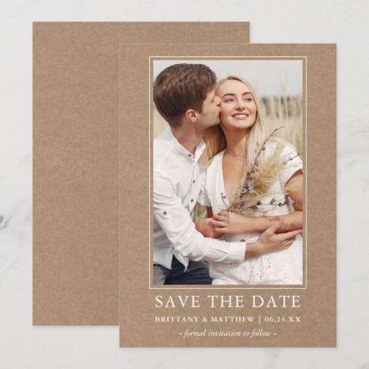 Modern minimalistisch simpel paar fotokraft save the date (Voorkant / Achterkant)