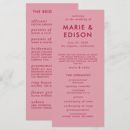 Modern minimalistisch slank eenvoudig trouwprogram (Voorkant / Achterkant)