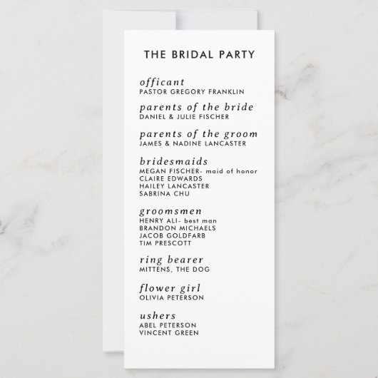 Modern minimalistisch slank eenvoudig trouwprogram (Achterkant)