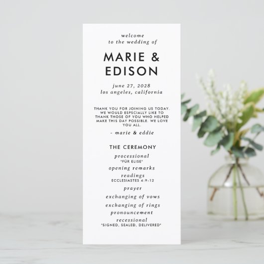 Modern minimalistisch slank eenvoudig trouwprogram (Staand voorkant)