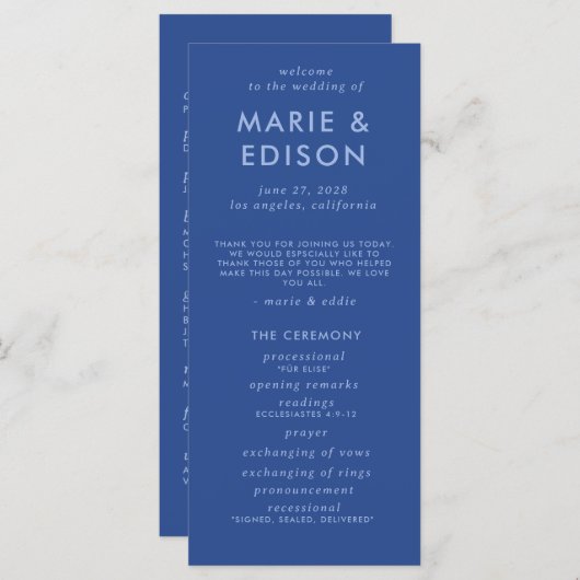 Modern minimalistisch slank eenvoudig trouwprogram (Voorkant / Achterkant)