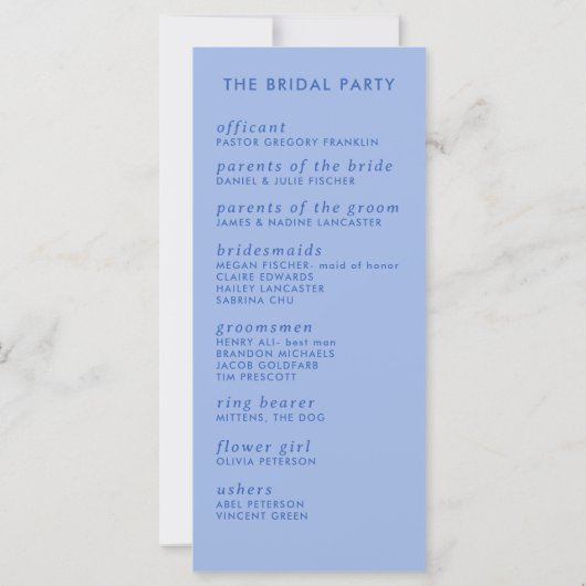 Modern minimalistisch slank eenvoudig trouwprogram (Achterkant)