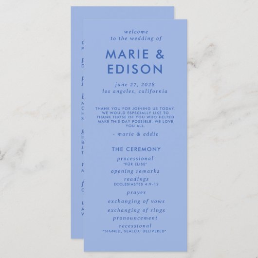 Modern minimalistisch slank eenvoudig trouwprogram (Voorkant / Achterkant)