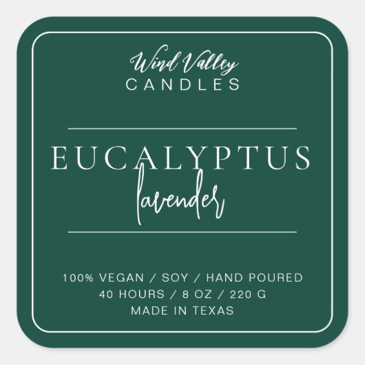 Modern minimalistisch smaragd groen kaarsenlabel vierkante sticker (Voorkant)
