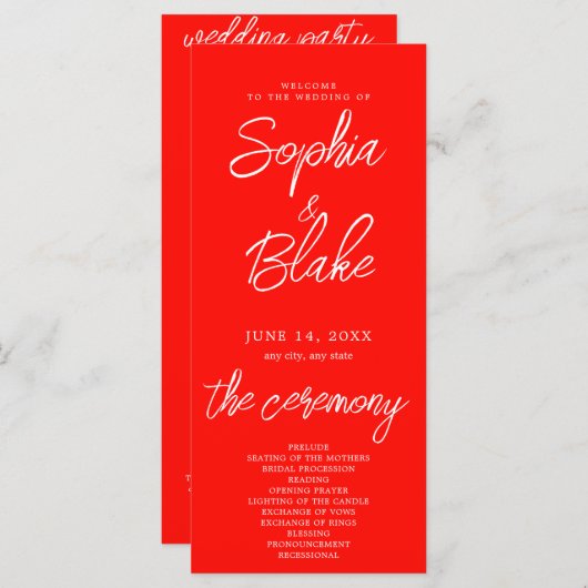 Modern minimalistisch Snoep Apple Red Wedding-prog (Voorkant / Achterkant)
