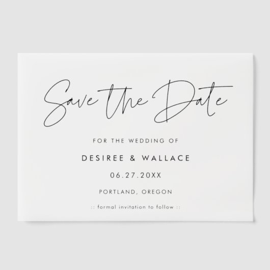 Modern minimalistisch sparen de Datum Vellum Uitnodigingen (Voorkant)