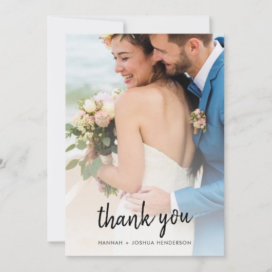 Modern minimalistisch | Stijlvol script foto-bruil Bedankkaart (Voorkant)