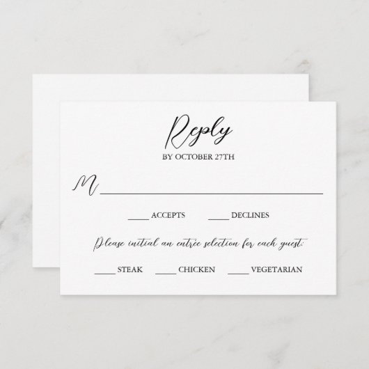Modern minimalistisch stijlvol script kiezen RSVP kaartje (Voorkant / Achterkant)
