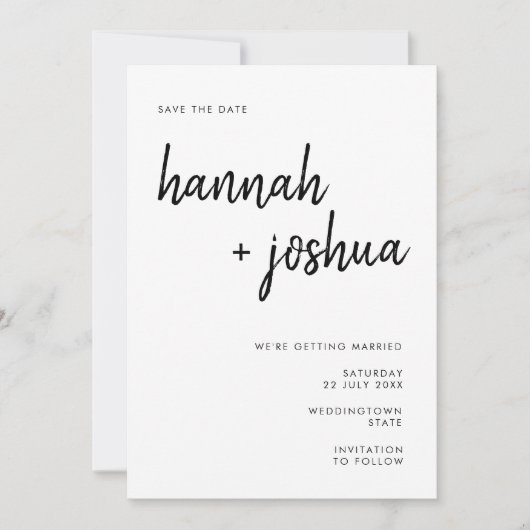 Modern minimalistisch | Stijlvol script Simple Wed Save The Date (Voorkant)
