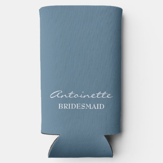 Modern Minimalistisch Stoffig Blauw Bruidsmeisje S Seltzer Blikjeskoeler (Achterkant)