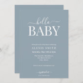 Modern minimalistisch stoffig blauw elegant Baby s Kaart (Voorkant / Achterkant)