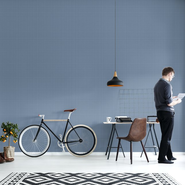 Modern minimalistisch stoffig blauw geruit interie behang (Modern Minimalist Dusty Blue Checkered Home Decor Wallpaper)