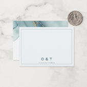 Modern Minimalistisch Stoffig Blauw Goud Paar Mono Notitiekaartje (Voorkant / Achterkant in situ)