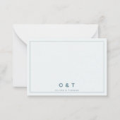 Modern Minimalistisch Stoffig Blauw Goud Paar Mono Notitiekaartje (Voorkant)