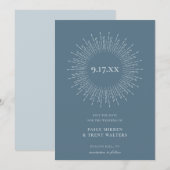Modern minimalistisch Sunburst Blue Save the Date Aankondiging (Voorkant / Achterkant)