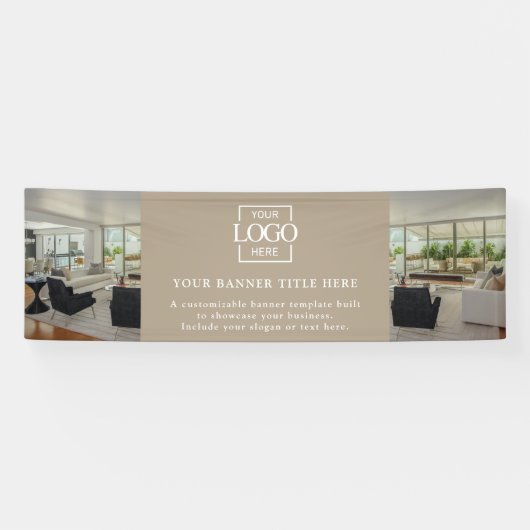 Modern Minimalistisch Taupe Aangepast Zakelijk Log Spandoek (Horizontaal)