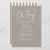 Modern minimalistisch Taupe Script-Baby shower Kaart (Voorkant / Achterkant)