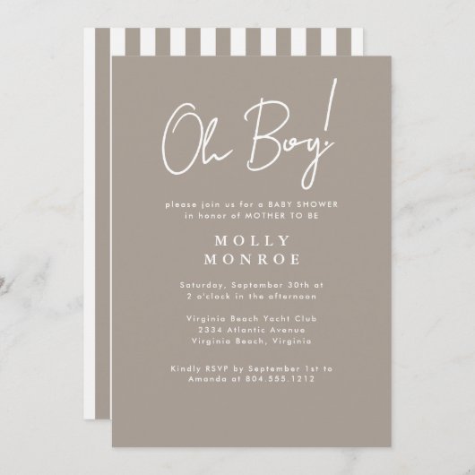 Modern minimalistisch Taupe Script-Baby shower Kaart (Voorkant / Achterkant)