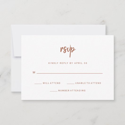 Modern minimalistisch | Terracotta Script Wedding RSVP Kaartje (Voorkant)